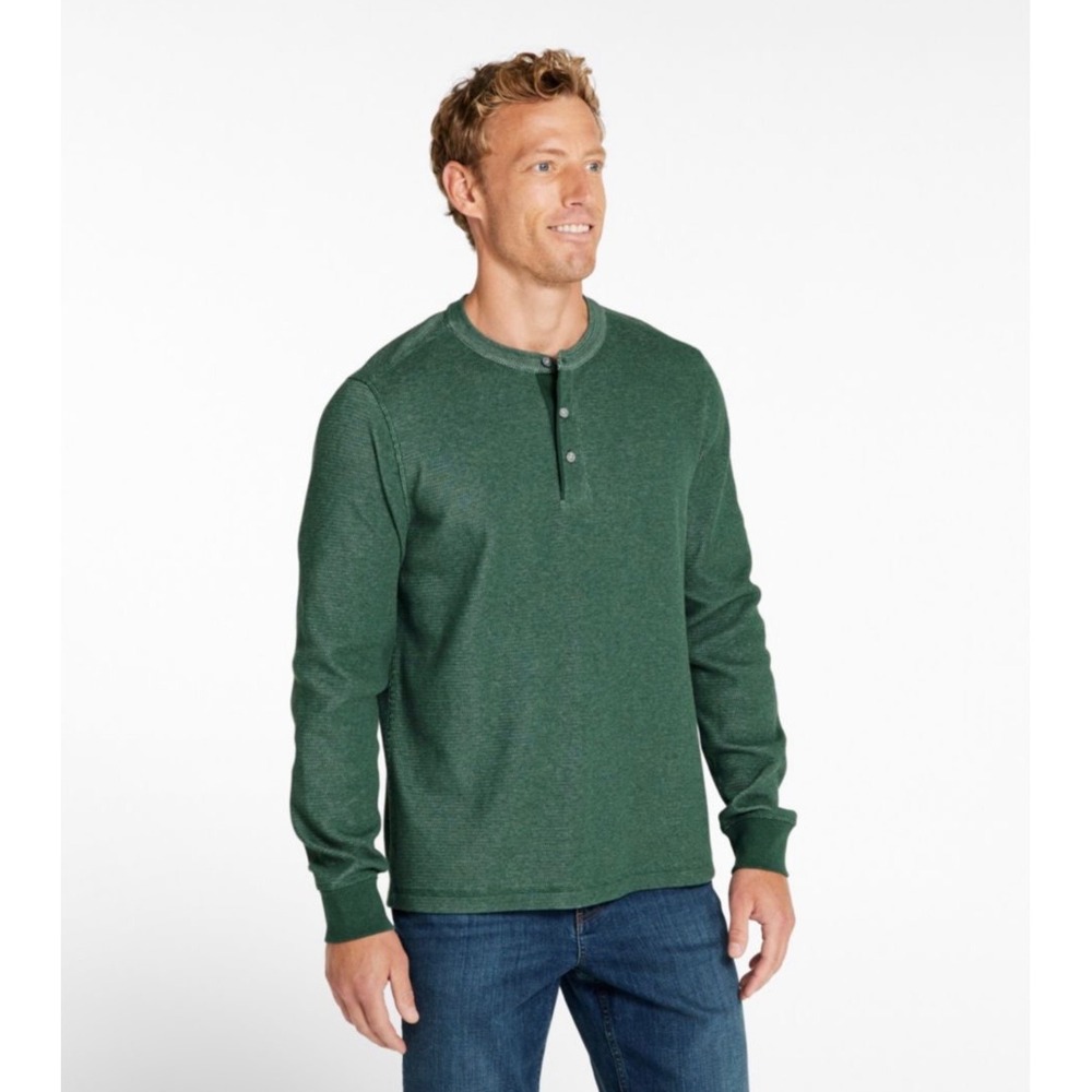 LLBean Mens Green Long Sleeve Henley Thermal Shirt Top Size M Reg - Picture 1 of 5